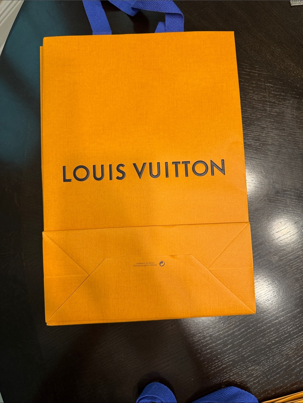 Louis Vuitton Orange Shopping Bag with Blue Handles